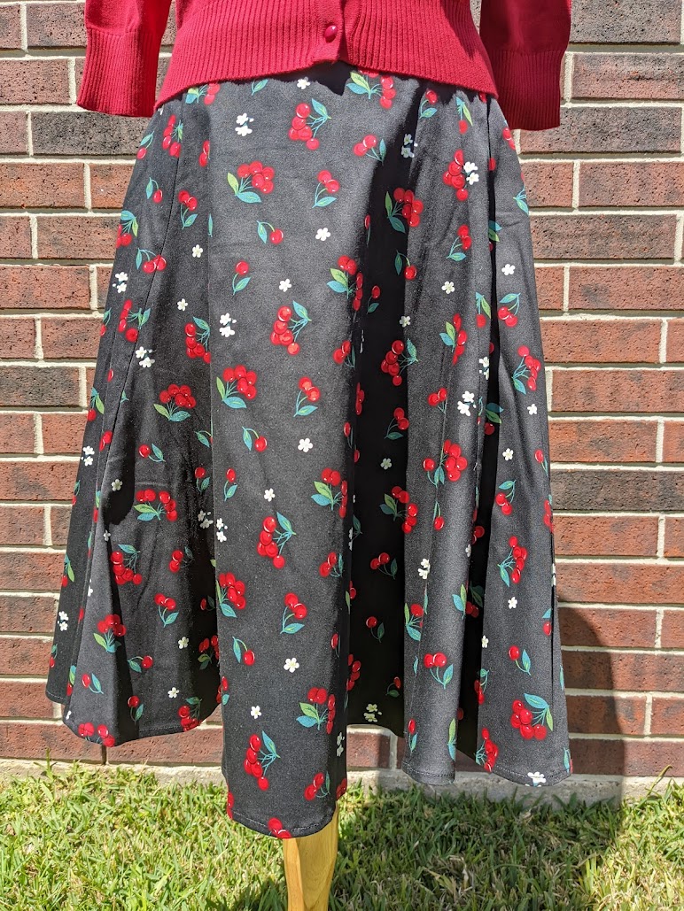 Tanya Cherries & Blossom Swing Skirt by Collectif - Bobbie's Pinups